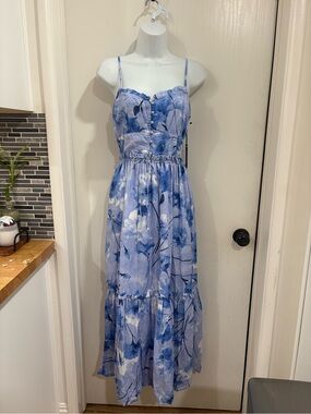 Mary & Mo Blue Floral Spaghetti‑Strap Maxi Dress